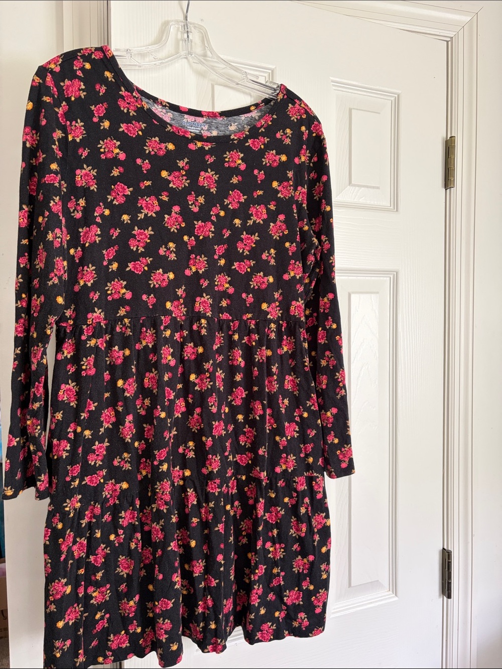 Old Navy Black Long-Sleeve Floral Babydoll Dress